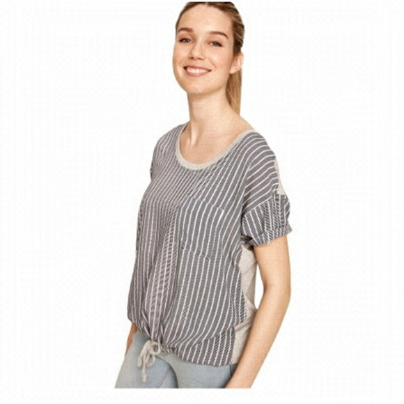 Lole Kimberly Mirtillo Textured Stripes T-Shirt With Drawstring - Size Medium - Picture 9 of 9